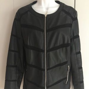 Faux Black Leather Jacket With Mash Panels women’s Size L/XL